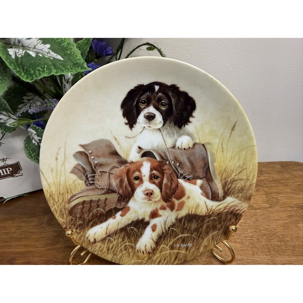 Vintage Knowles Brittany Puppies Pups n Boots Plate Box COA Lynn Kaatz‎ 1991